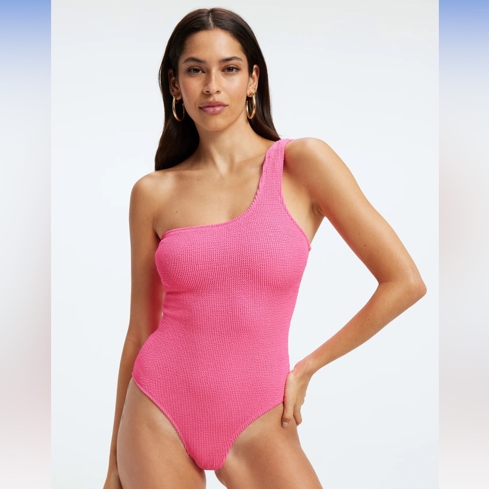 New Good American One Shoulder Ribbed Swimsuit Size 00/0